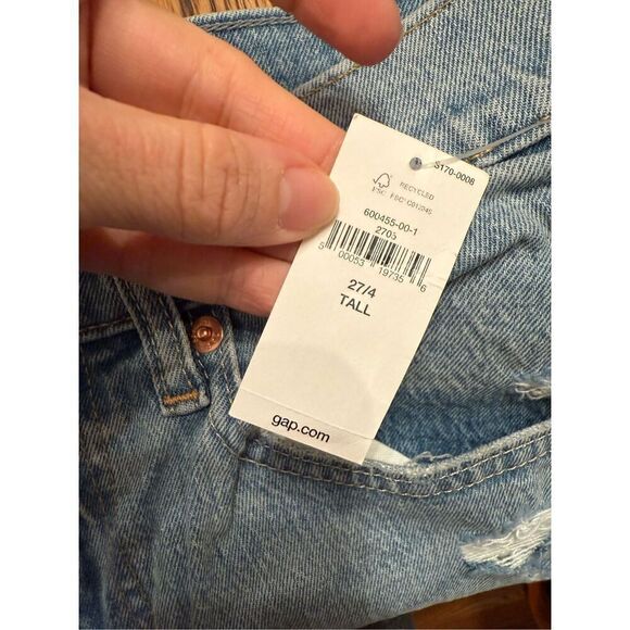 Gap Blue Indigo Denim light Wash Sky High Straight Jeans Size 4 Tall - Picture 5 of 6